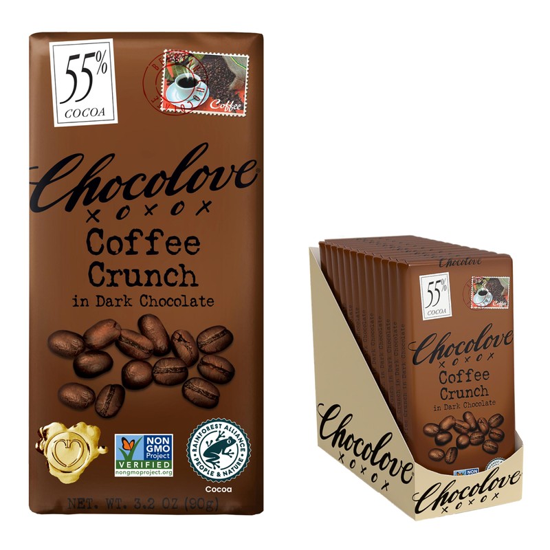 Chocolove Coffee Crunch Dark Chocolate Bars | 55% Cocoa |