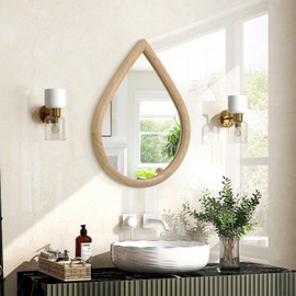 FEUFOAM Small Wall Mirror Decorative Farmhouse Rustic Teardrop Wall Hanging Mirrors Walnut Wood Framed Irregular Mirror for Bathroom Living Room Bedroom Entrance