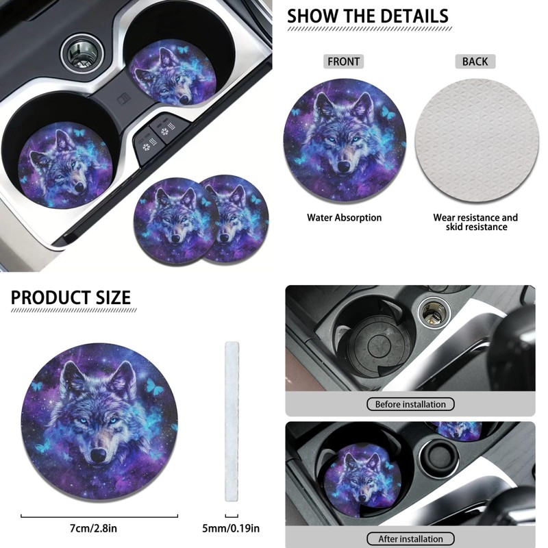Wanyint Galaxy Wolf Car Seat Covers Full Set, Front Rear