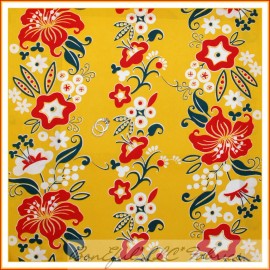 Signature BonEful Fabric FQ Cotton Quilt VTG Yellow Gold Red White Flower Stripe Victorian