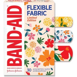 Band-Aid Flexible Fabric Bandages, Wildflower Design, Assorted Sizes, 30 pcs