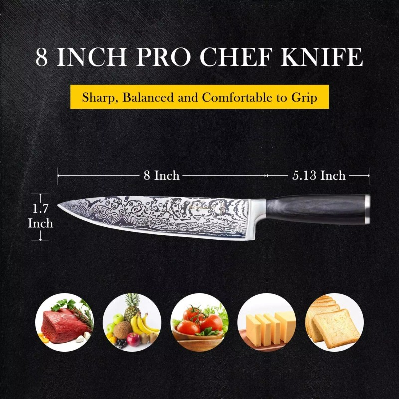 Chef Knife MICHELANGELO Super Sharp Professional Chef's Knife Etched Damascus