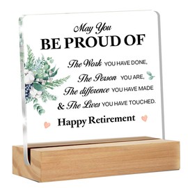 Retirement Gifts, Happy Retirement Gift for Coworker Retired Teachers Nurses Mom Retirees Clear Acrylic Desk Sign for Home Office, 4 x 4 Inches