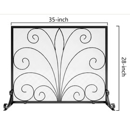 Fire Beauty Fireplace Screen,Handcrafted Wrought Iron,Flat Guard Metal Furnace Fireguards Mesh,Safe Spark Protector,Wood Burning Stove Accessories(35" L x 28" H)