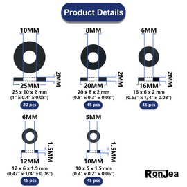 RonJea 200 Pcs Flat Rubber Washers Assortment Kit: Black Rubber Flat Washer for Bolts/Faucets/Screws/Garden Hose/Plumbing, 5 Sizes