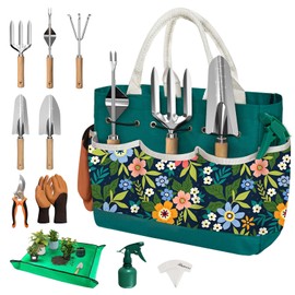 22Pcs Gardening Tools Set for Women Heavy Duty Garden Hand Tools Yard Work Tools Gardener Gifts Gardening Accessories with Tools Bag/Shovel/Mat/Plant Labels/Gloves