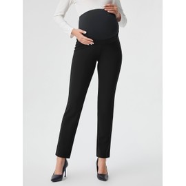 AFITNE Maternity Pants for Work Over The Belly Straight Leg Dress Pants Strethy Pregnancy Office Casual Yoga Pants 31" Black M