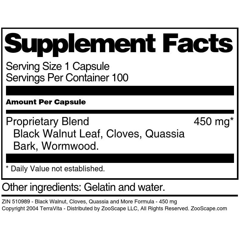 Black Walnut, Cloves, Quassia and More Formula - 450 mg