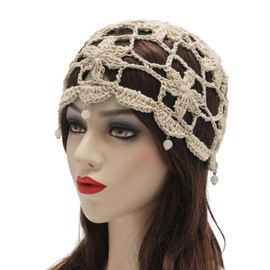ZLYC Women's Crochet Cotton Beanie Hat, Beige pearls, Unit size