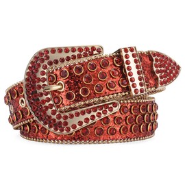JFYSJH Women Men Rhinestone Studded Belts for Western Cowboys Cowgirls Bling Sparkly, Red, Fit Waist 41-45 inch