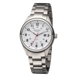 REGENT F-1539 Men's Watch Solar Titanium with Link Strap Analogue 10 ATM, White, Bracelet