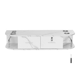 Happybuy Wall - Mounted Salon Station, Boasting 5 Hair Dryer Holders, Featuring 2 Drawers (One Lockable), Perfect for SPA, Barber Shops, Homes & Bathrooms, in Stylish Marble White