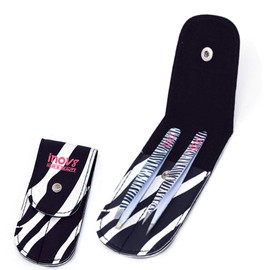Eyebrow Tweezers Facial Hair Remover 2 Piece Set Slant and Point Tip Zebra Print Free Pouch Stainless Steel Beauty Tweezers