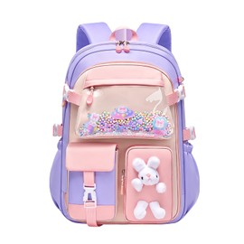 Amythe Children's Backpack Girls School Bag for 2nd 5th Grade, 24L School Backpack with Chest Strap, Cute Lightweight Casual Backpack Daypack for School or Travel, purple