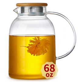 Large Glass Teapot with Infuser, Stovetop Safe, Thickened Heat Resistant Borosilicate Glass, 68 fl oz Glass Tea Kettle with Bamboo Lid
