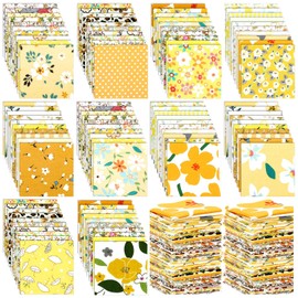 Kinlop 600 Pcs 4 x 4 Inch Cotton Fabric Square Pre Cut Quilt Squares Printed Floral Patchwork Quilting Fabric Bundles for DIY Craft Sewing Clothing Accessory(Yellow)