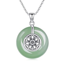 KiiKii Lotus Necklaces for Women 925 Sterling Silver Lotus Pendant Lotus Flower Necklaces Round Jade Jewelry Gifts, 22×22mm, Sterling Silver, No Gemstone