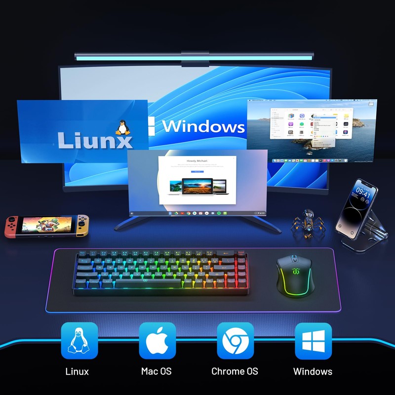 Snpurdiri 60% Wireless Gaming Keyboard and Mouse Combo,LED Backlit Rechargeable