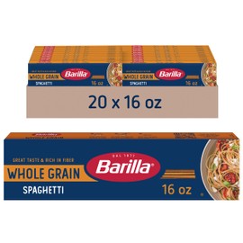 Barilla Whole Grain Spaghetti Pasta, 16 oz. Box (Pack of 20) - Non-GMO, Made With 100% Whole Grain Durum Wheat - Great Source of Fiber