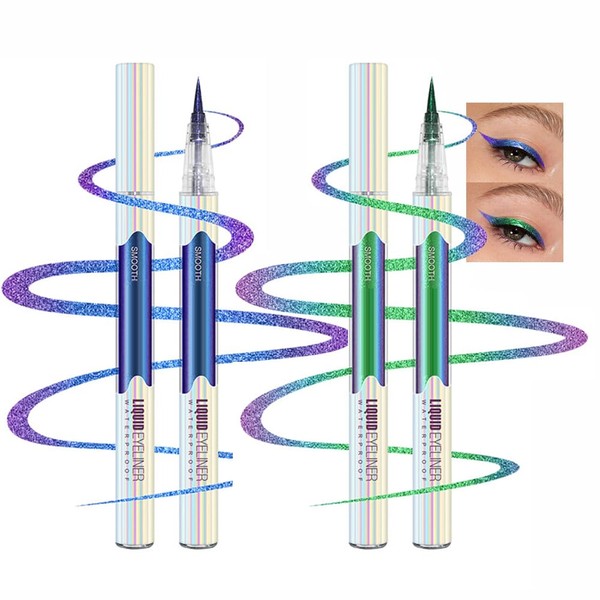JIMYAUQIN Liquid Eyeliner Pen Set, White and Rainbow Colors, Fine