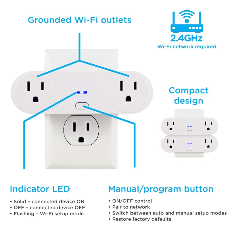 Enbrighten, White, Wi-Fi Smart Light Switch, Indoor Oval Plug-in, 2-Grounded