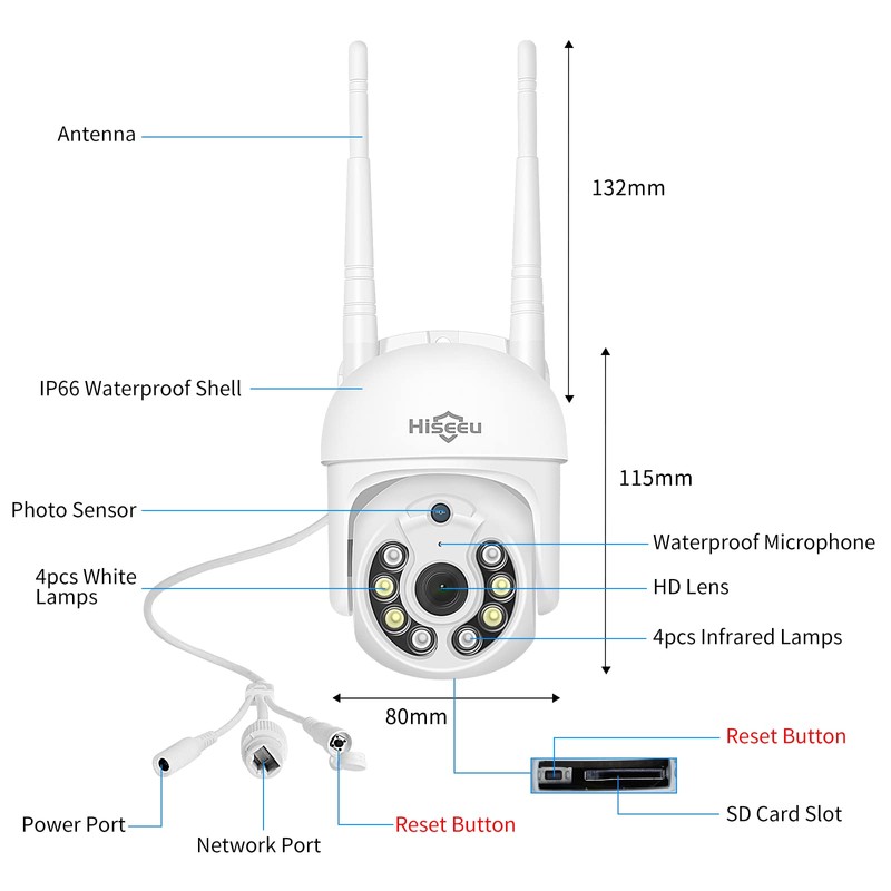Hiseeu Pan/Tilt/Zoom Security Camera,WHD205,5MP Outdoor Wireless Surveillance Camera, Floodlights Full