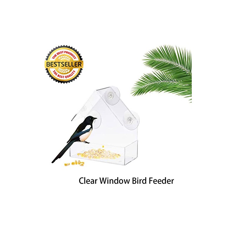 TopHomer Window Bird Feeder, Clear Acrylic Birdfeeders Windowsill Strong Suction