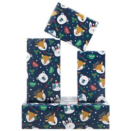 Christmas Wrapping Paper for Kids Boys Girls, Deer Cat Rabbit Polar Bear Christmas Animals Gift Wrap 4 Sheets Folded Flat 20x28 Inches Per Sheet Christmas Paper for New Year Xmas Winter Holiday