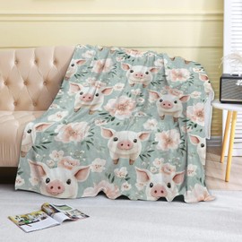 coedoaes Cute Pig Fleece Blanket - 50x60in Adorable Piglet and Floral Throw Blankets,Soft Cozy Lightweight, Ideal for Living Room Home Farmhouse Decor and Kids Women Girls Gifts