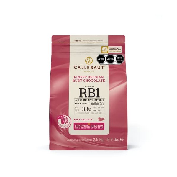 Callebaut Ruby Couverture Chocolate Callets | Recipe RB1 | Crafted from the Ruby Cocoa Bean, No Colourants, No Fruit Flavorings | 5.5 lb / 2.5 kg
