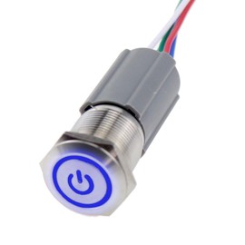 ZOYSEAY 19mm 3/4“ Momentary Stainless Steel Push Button Switch Waterproof Angel Eye 12-24V DC Ring LED with Wire Socket Plug 304 Stainless Steel 1NO1NC ON/Off (Momentary, Blue)