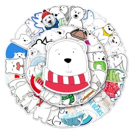 Funny Polar Bear Stickers for Water Bottles,50 Pcs Cute Christmas Polar Bears Animal Vinyl Laptop Skateboard Phone Stickers,Christmas Party Gift Stickers Pack for Kids Girls Teens