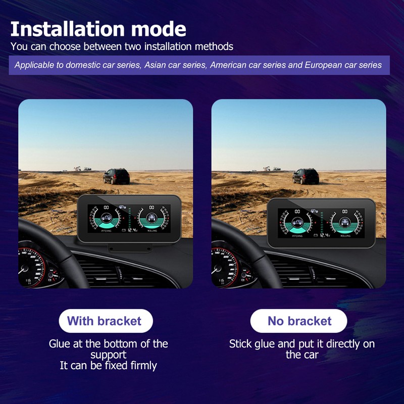 Universal Intelligent Car Inclinometer Tilt Gauge High Resolution HUD Digital