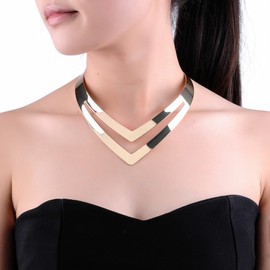 Jerollin Women Stainless Steel Gold Statement Necklace Open African Jewelry Necklace