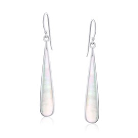 Simplified Boho Fashion Gemstone Inlaid Long Flat Teardrop Drop Earrings in Western Style for Women Teenagers .925 Sterling Silver Fish Hook Wire Thread, Gemstone, Pearl
