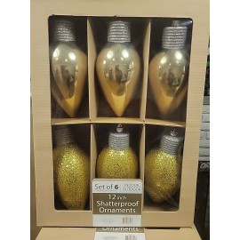 krebs 12In Large Christmas Ornaments Shatterproof Christmas Lught Bulbs Giant 6 Pcs
