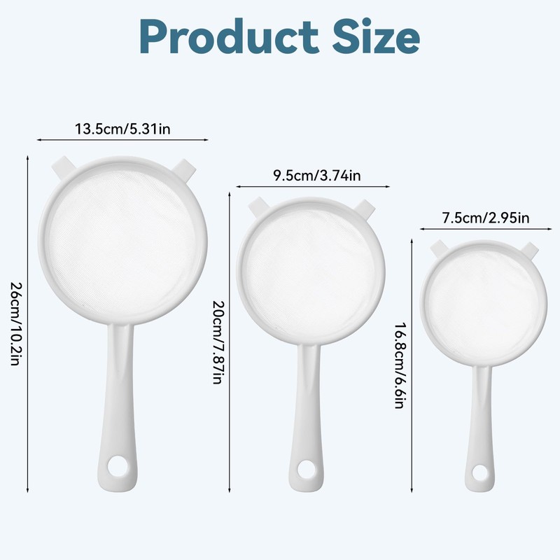 3 PCS Plastic Strainer with Handle Fine Mesh Strainer with