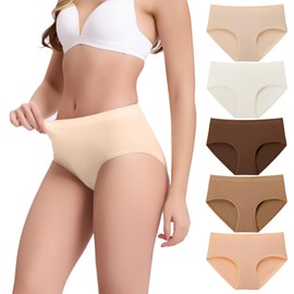 BAMBOO COOL Women's Underwear Mid Waisted Brief Ladies Seamless Panties Moisture Wicking Stretchy Full Coverage
