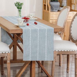 Rustic Embroidery Table Runner Grey 13x72 Inch Rectangle Washable Table Runners Tabletop Decoration for Kitchen Dining Party Holiday Buffet