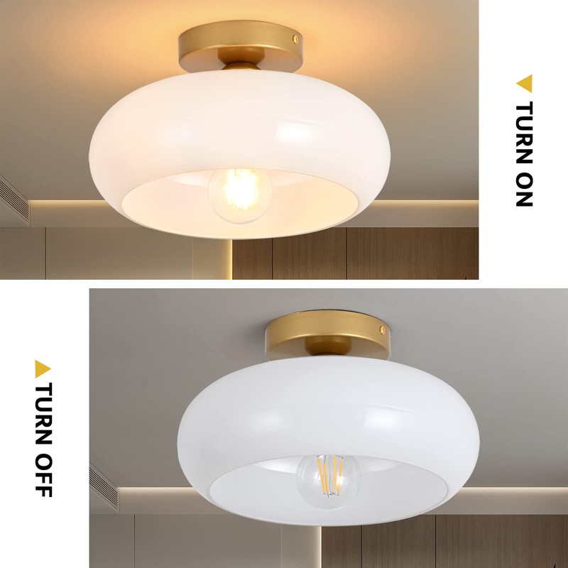 WOKNOS Mid-Century Modern Gold Semi Flush Mount Ceiling Light, Kitchen