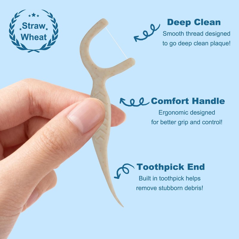 Straw Biodegradable Dental Floss Picks 200 Count,Zueloar Eco Friendly Natural