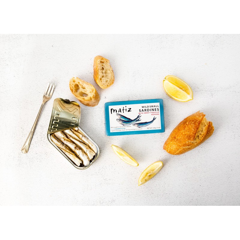 Matiz Sardinillas with Piquillo Peppers | Baby Sardines 3 Ounce