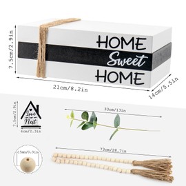 Wood Decorative Books for Home Decor,3pcs Rustic Farmhouse Book Stack Wood Faux Books for Living Room Book Shelf Decor Decorative Books Display with Wood Bead Tassels and Leaves for Home Decor (sweet)