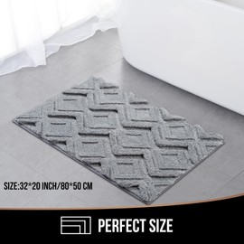 Leaintexbazh Bath Mat & Bathroom-Rugs 32x20, Ultra Soft Machine Washable Microfiber Bath Mat, Absorbent Quick Dry Non Slip Rug for Bathroom Floor, Tub and Shower, Grey