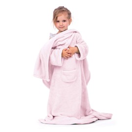 DecoKing Lazy TV Blanket, Microfibre Fleece Blanket with Sleeves, Pockets and Soft Foot Pocket