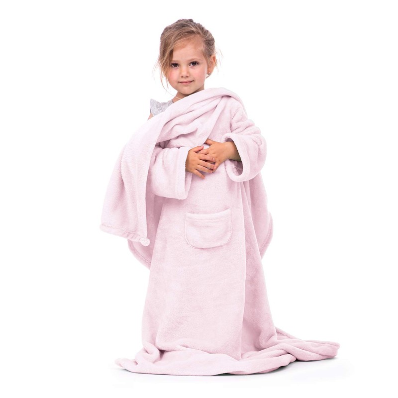 DecoKing Lazy TV Blanket, Microfibre Fleece Blanket with Sleeves, Pockets