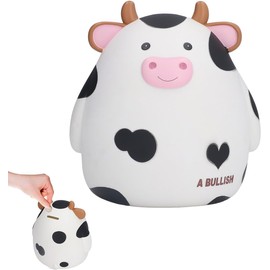 H&W Cow Piggy Bank, L Size, Unbreakable Coin Box for Kids, Cute Animal Money Bank Birthday for Boys Girls,Coin Saving Boxes (White)