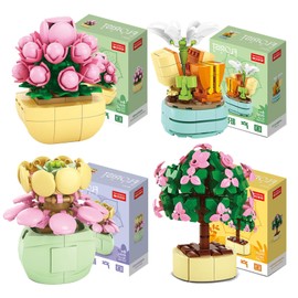 Succulent Flower Building Blocks Set, Smavles 4 Artificial Plants, Mini Plants for Adults Home Decor Botanical Collection Mother's Day Birthday Gifts Girls and Women (442 Piece)