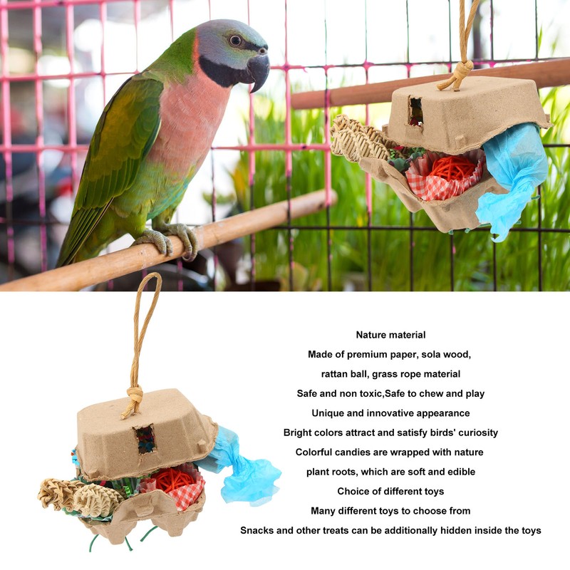 Bird Foraging Box Toys Fun Colorful Shredding Paper Sola Wood