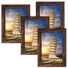 Nacial 4 Pack Brown Photo Frame 6 x 4, Home Décor 6x4 Picture Frame For Pictures/Photos/Posters, 6x4 Photo Frames with Freestanding Bracket and Mounted Hook